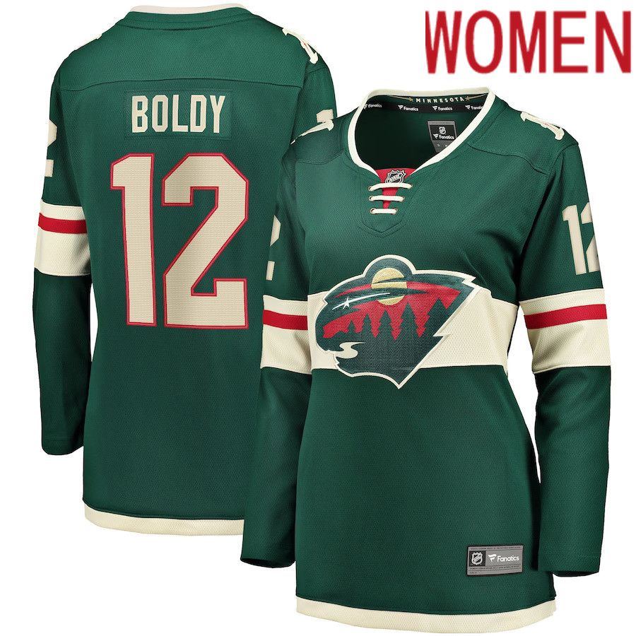 Women Minnesota Wild 12 Matthew Boldy Fanatics Branded Green Home Breakaway Player NHL Jersey